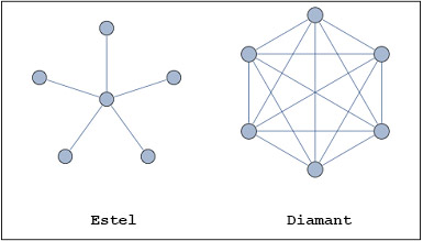 Figura 1. Dos models ideals d'estructura de la xarxa social a les organitzacions